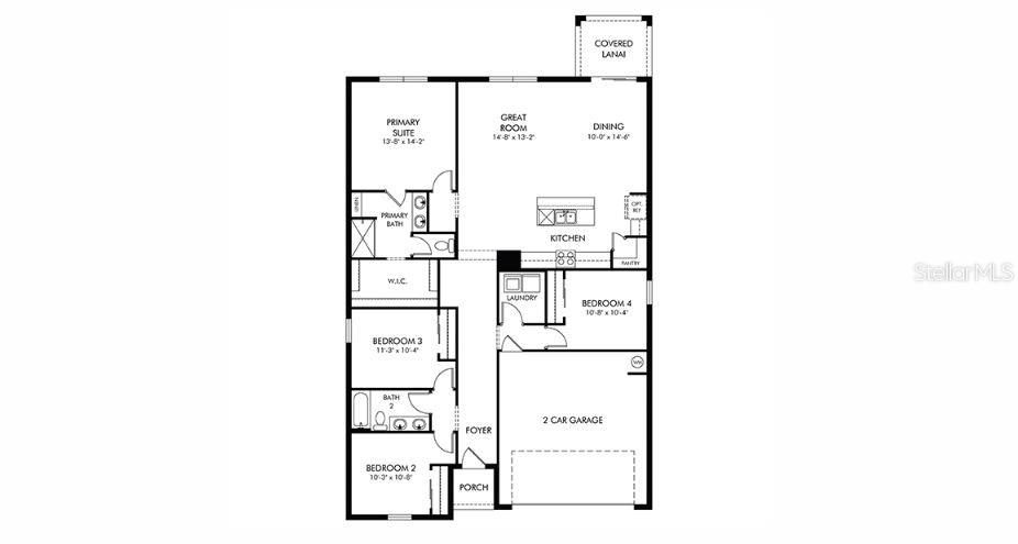 This is a floor plan for a single-story house with four bedrooms and a two-car garage — 101 OUTBACK HIDEAWAY AVENUE, NOKOMIS, FL