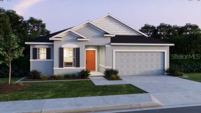 A digital rendering of a single-story suburban house with a gray exterior and orange door — TBD NANTUCKET TERRACE, NORTH PORT, FL