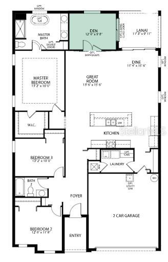 This is a floor plan for a single-story home with three bedrooms, a den, and garage — TBD NANTUCKET TERRACE, NORTH PORT, FL