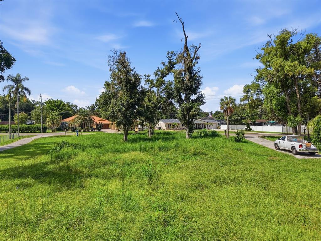 A vacant, grassy residential lot features several mature trees under a bright blue sky — DURANT ROAD, VALRICO, FL