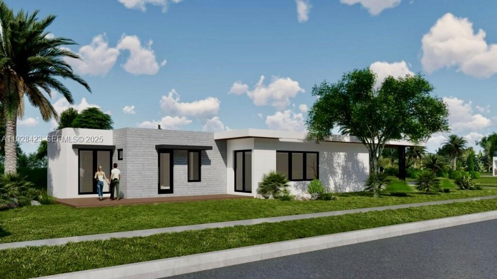 This is a digital rendering of a modern single-story house with a white exterior — 870 Superior St, Opa-Locka FL 33054, OPA-LOCKA, FL