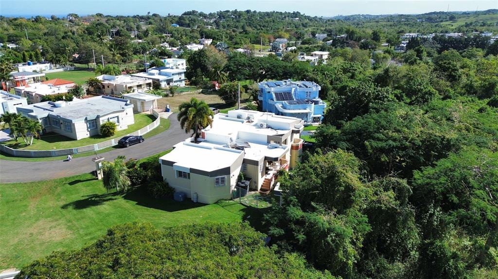 An aerial view shows several residential houses surrounded by lush green trees and vegetation — 1117 CALLE VIRGINIA BARRETO GARCIA, QUEBRADILLAS, PR