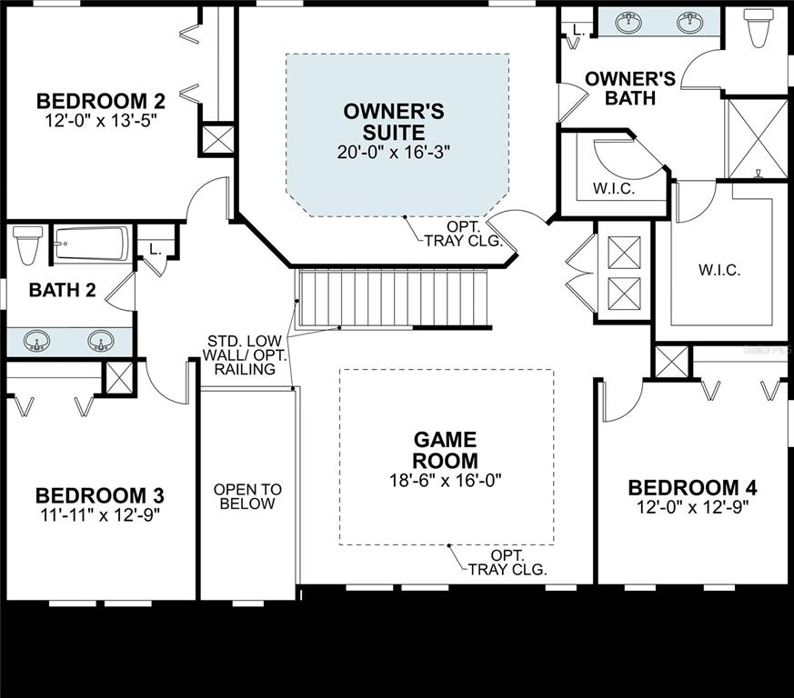This is a floor plan of a residential second story featuring four bedrooms and a game room — 5756 FREESIA DRIVE, LAKELAND, FL