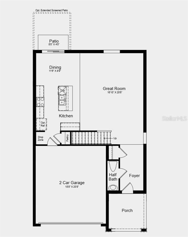 This is a floor plan of a first-floor layout featuring a garage, kitchen, and great room — 6523 EQUINOX LANE, NORTH FORT MYERS, FL
