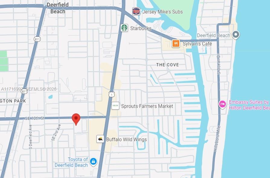 This is a map showing the area surrounding a location in Deerfield Beach, Florida — 1040 SE 4th Ave # 128, Deerfield Beach FL 33441, DEERFIELD BEACH, FL