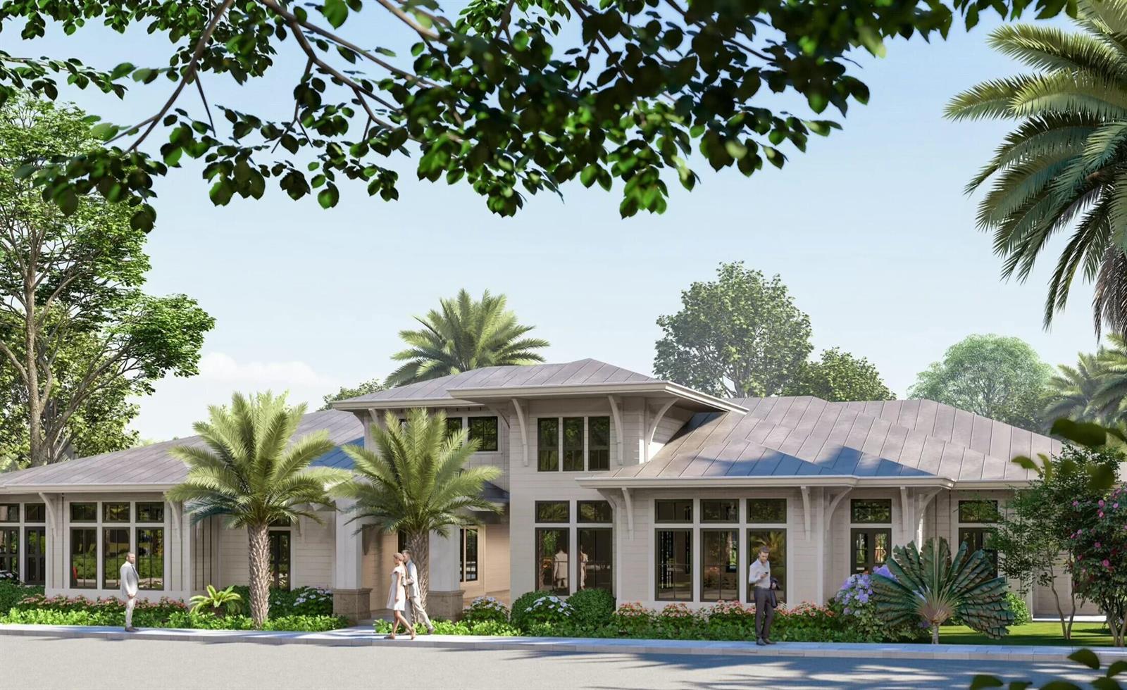 This architectural rendering shows the exterior of a single-story home with a metal roof — 217 Stillwater Drive, FL 32136, FL