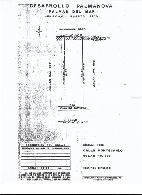 This is a survey map for a residential lot in Palmas del Mar, Humacao, Puerto Rico — Monte Carlo SE MONTE CARLO VIEWS UNIT 228-229, HUMACAO, PR