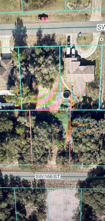 This is an aerial map view of a residential lot bordered by two streets — TBD SW 166TH STREET, OCALA, FL