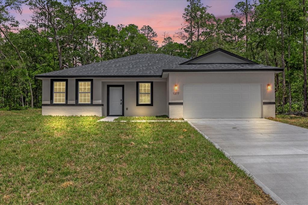 A single-story house with a gray exterior, a two-car garage, and a concrete driveway — 1377 W ALEXANDER DRIVE, CITRUS SPRINGS, FL