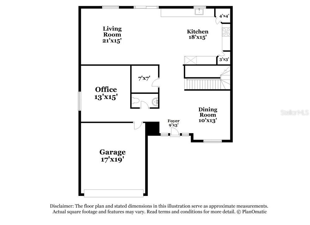 This is a floor plan of a single-story home featuring a garage, office, and kitchen — 2047 GALAHAD DRIVE, DELTONA, FL