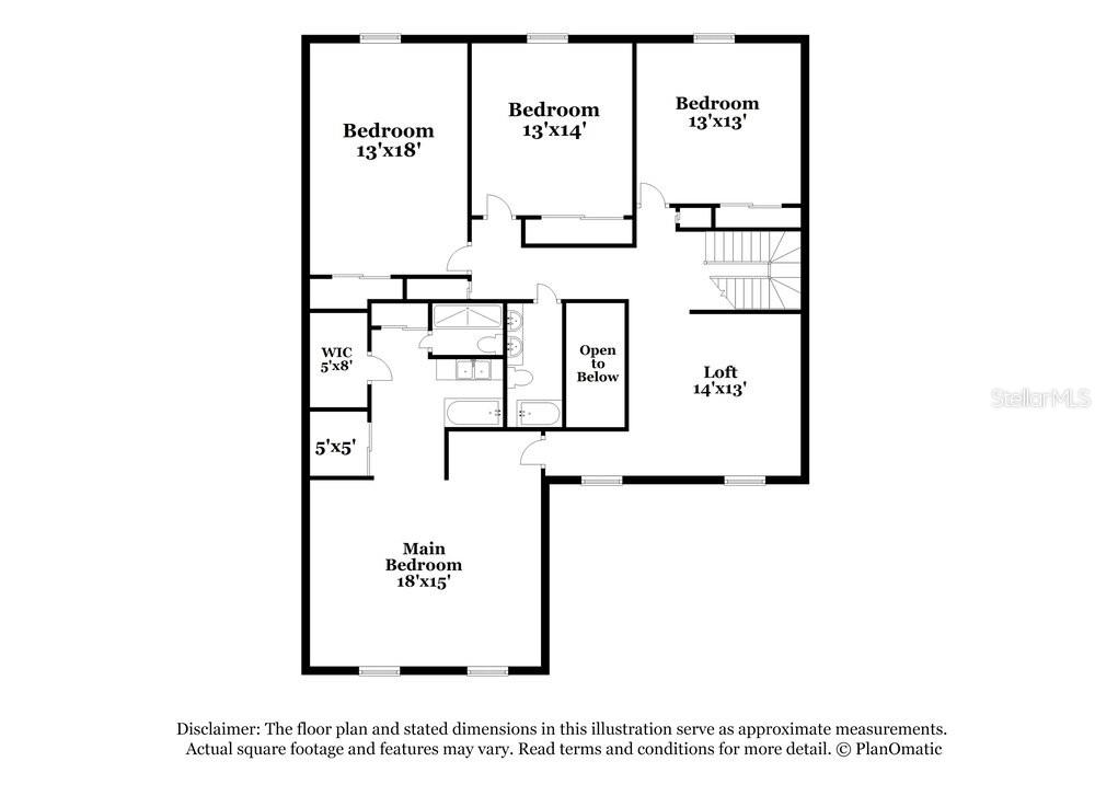 This is a floor plan showing the layout of an upper level with four bedrooms — 2047 GALAHAD DRIVE, DELTONA, FL
