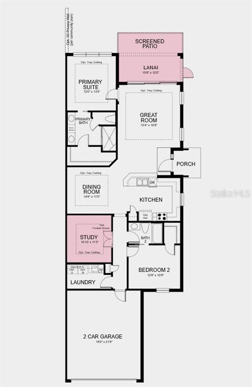 This is a floor plan for a single-story home featuring two bedrooms, a study, and garage — 13336 SANTINI CIRCLE, ENGLEWOOD, FL