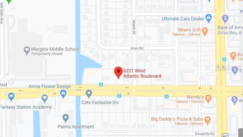 This is a map showing the location of a property near West Atlantic Boulevard — 6221 W ATLANTIC BOULEVARD, MARGATE, FL