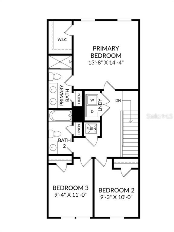 This is a floor plan of a residential second floor with three bedrooms and two bathrooms — 1908 FAN PALM DRIVE, DAVENPORT, FL