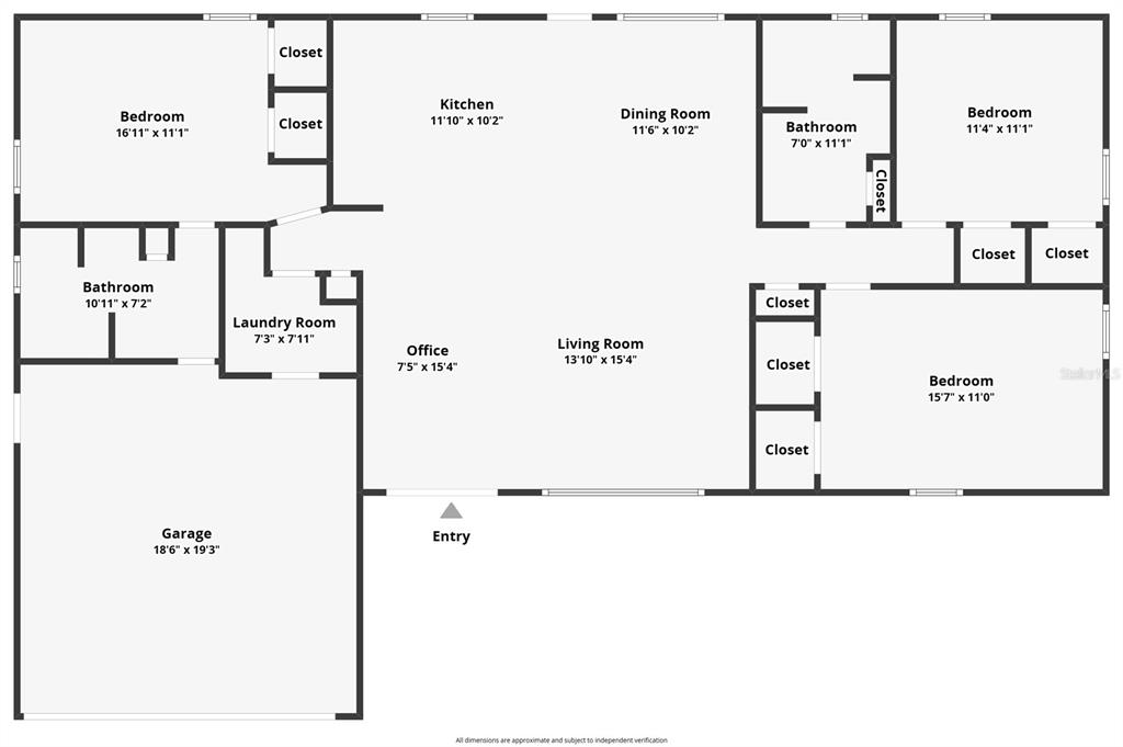 This is a floor plan showing the layout of a house with three bedrooms and two bathrooms — 3048 WILLOW OAK DRIVE, EDGEWATER, FL