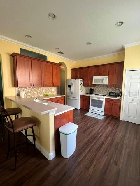A kitchen features wood cabinets, stainless steel appliances, a breakfast bar, and wood-look flooring — 3000 PINNACLE COURT, CLERMONT, FL