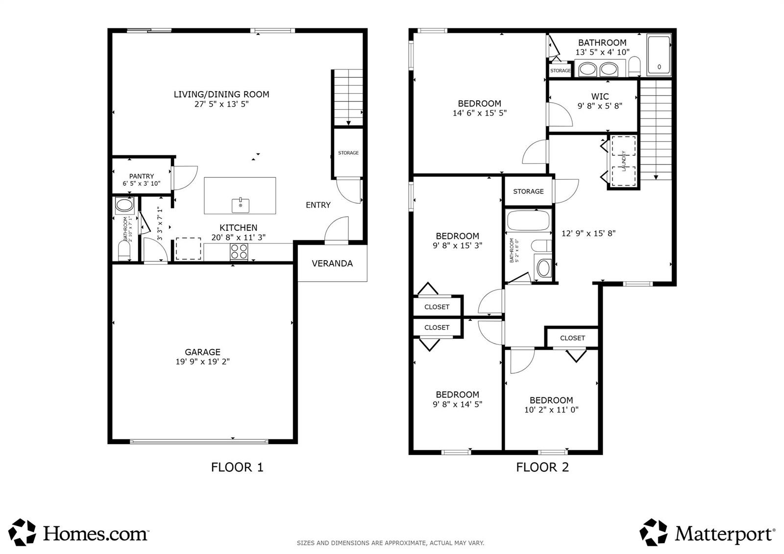 This is a two-story floor plan showing a house with a garage, kitchen, and bedrooms — 3351 Liberty Square Way, Fort Pierce FL 34982, FORT PIERCE, FL