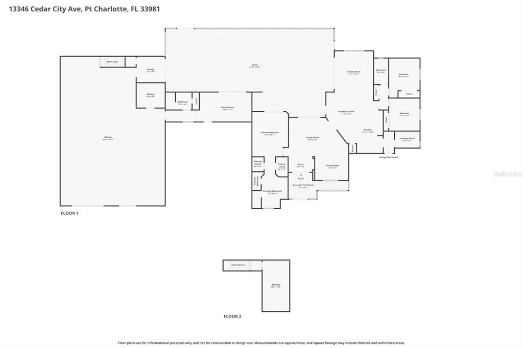 This is a two-story floor plan showing the layout of a house with multiple rooms — 13346 CEDAR CITY AVENUE, PORT CHARLOTTE, FL