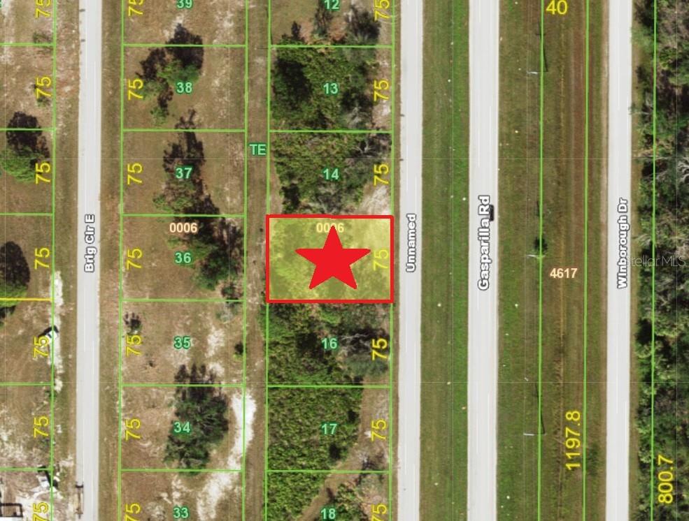 This is a satellite map view showing a highlighted rectangular land parcel — 10217 GASPARILLA ROAD, PLACIDA, FL