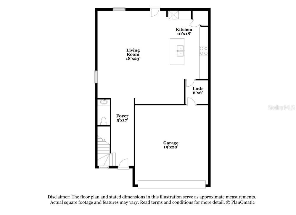 This is a floor plan showing a garage, foyer, living room, kitchen, and laundry room — 1993 SKYBROOKE BOULEVARD, LUTZ, FL