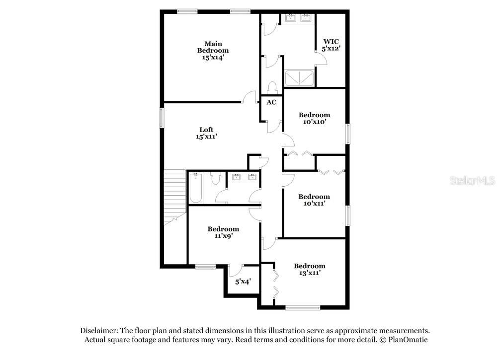 This is a floor plan showing the layout of a multi-bedroom residential upper level — 1993 SKYBROOKE BOULEVARD, LUTZ, FL