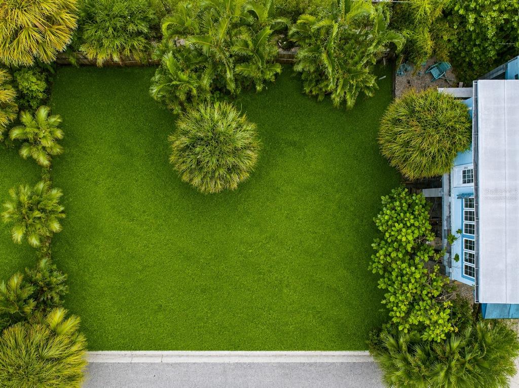 An aerial view shows a lush green lawn surrounded by palm trees and a house — 131 86TH TERRACE, ST PETERSBURG, FL