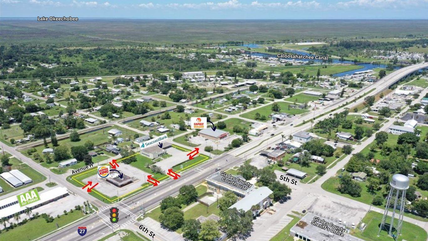 This aerial map shows a commercial property location in Moore Haven, Florida, near U.S. 27 — 599 US 27, Moore Haven FL 33471, MOORE HAVEN, FL