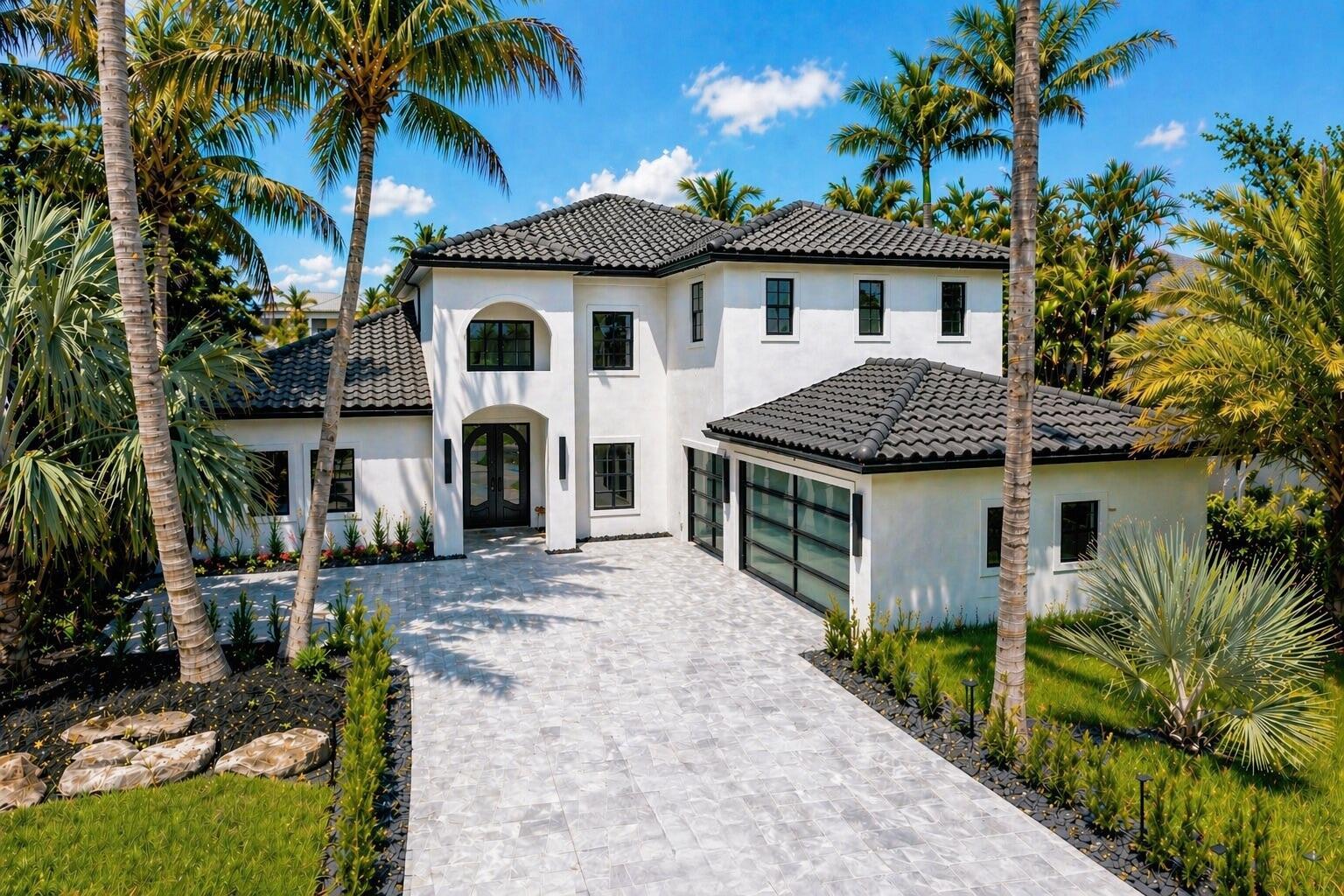 A two-story white stucco house with a gray tiled roof and a paved driveway — 17585 Middlebrook Way, Boca Raton FL 33496, BOCA RATON, FL
