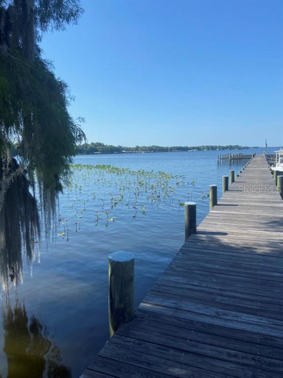 A wooden dock extends into a lake with aquatic plants near the shore — 000 MOUNT ROYAL AVENUE, CRESCENT CITY, FL