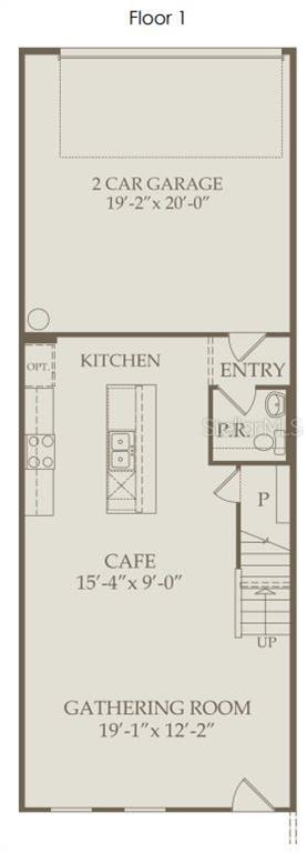 This is a floor plan for the first level of a home featuring a garage — 11478 NONA SOUND ST, ORLANDO, FL