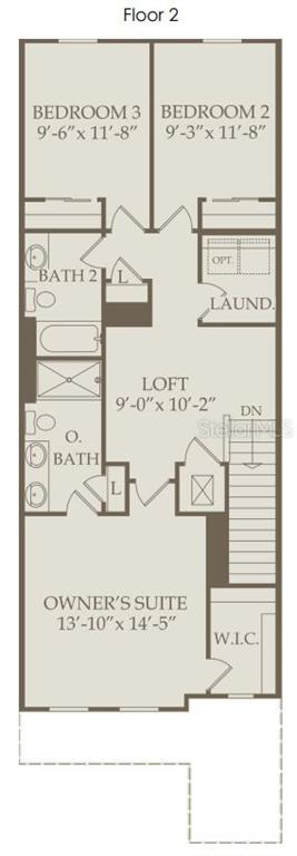 This floor plan shows the second level of a home featuring three bedrooms and a loft — 11478 NONA SOUND ST, ORLANDO, FL