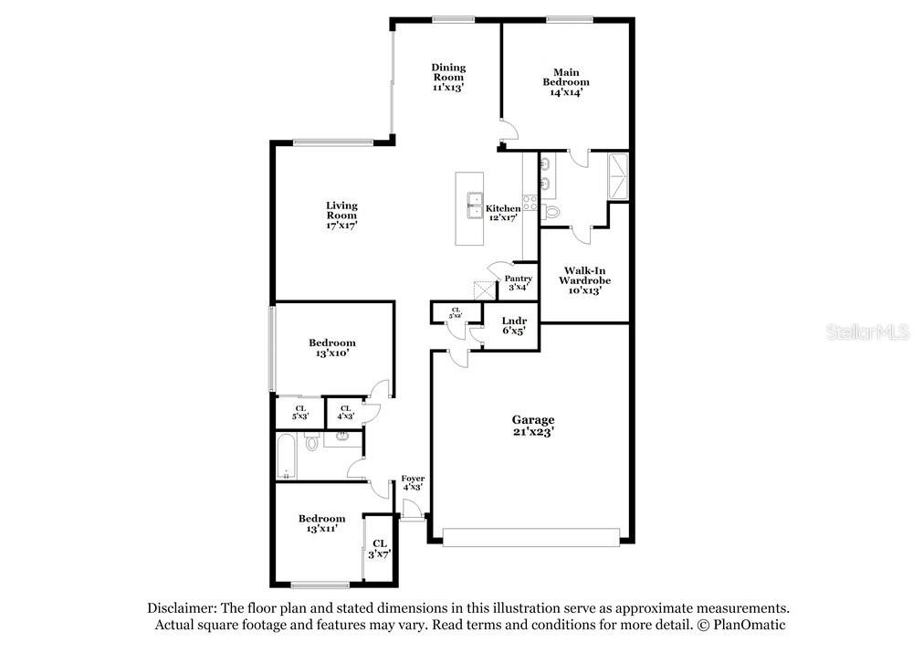 This is a floor plan for a house with three bedrooms, a garage, and kitchen — 14133 ARBOR PINES DRIVE, RIVERVIEW, FL