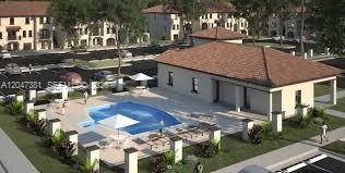 This is a rendering of a community clubhouse with a swimming pool and patio area — 15540 SW 136th St # 220, Miami FL 33196, MIAMI, FL