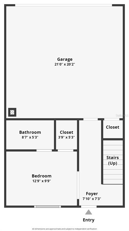 This floor plan shows a ground level with a garage, bedroom, bathroom, and foyer — 412 BLUE BAYOU LANE, WINTER SPRINGS, FL