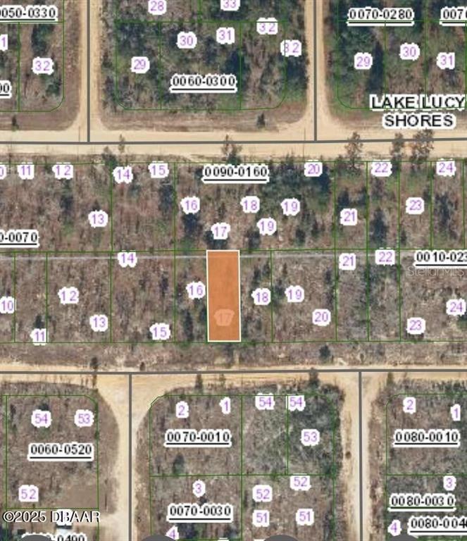 This is a map showing a highlighted rectangular land parcel labeled 17 within a subdivision — 154 1ST AVENUE, INTERLACHEN, FL