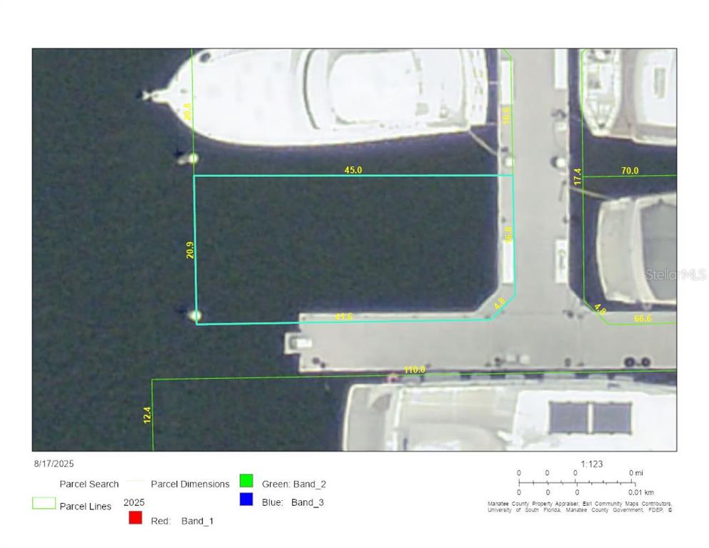 This is a map showing property parcel lines and dimensions for a boat slip — 102 RIVIERA DUNES WAY UNIT S-36, PALMETTO, FL