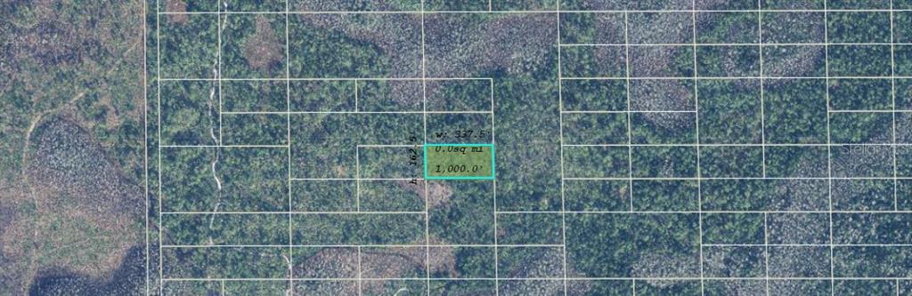 This is an aerial map showing a highlighted rectangular plot of land with dimensions — DILL ROAD, ORLANDO, FL