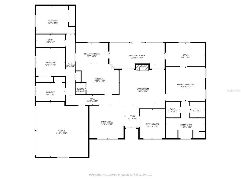 This is a floor plan for a single-story house featuring a garage, porch, and bedrooms — 2514 KRINKLEWOOD DRIVE, DELAND, FL