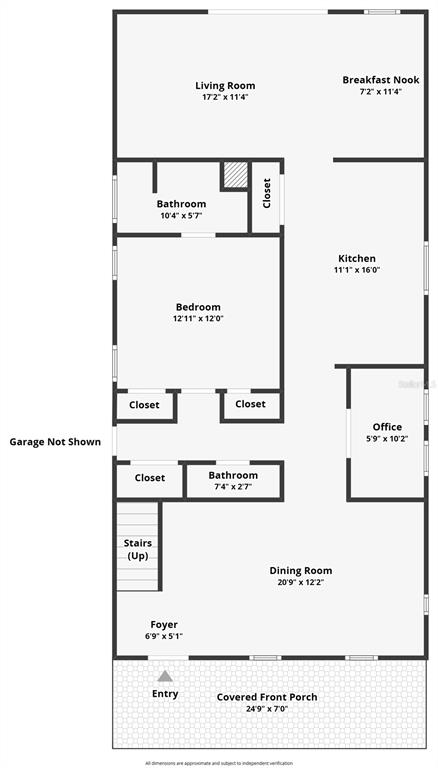 This floor plan shows the layout of a home with a living room, kitchen, and bedroom — 915 MAPLE STREET, NEW SMYRNA BEACH, FL