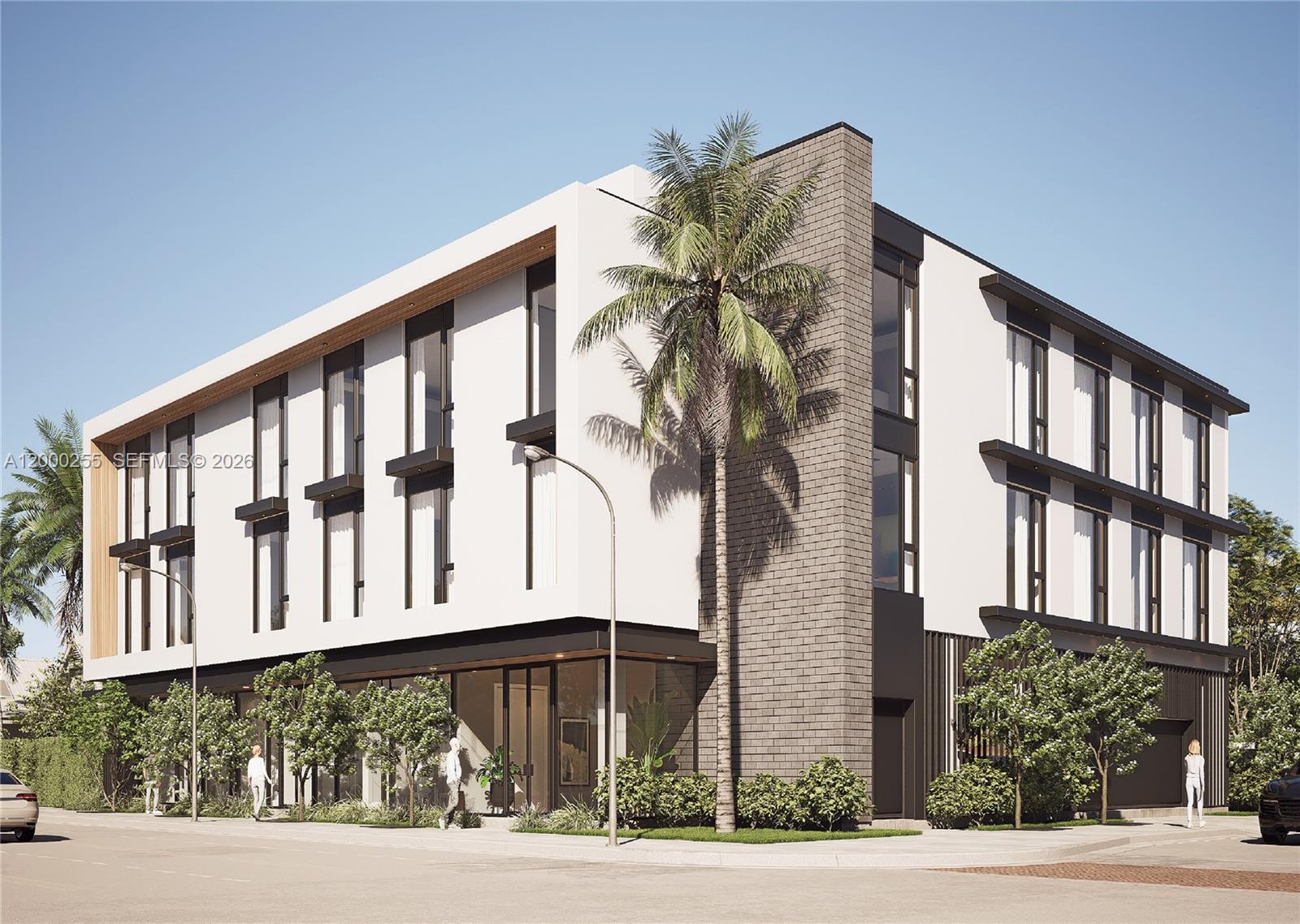A digital rendering of a modern three-story building with white walls and brick accents — 5179 Broadway, West Palm Beach FL 33407, WEST PALM BEACH, FL