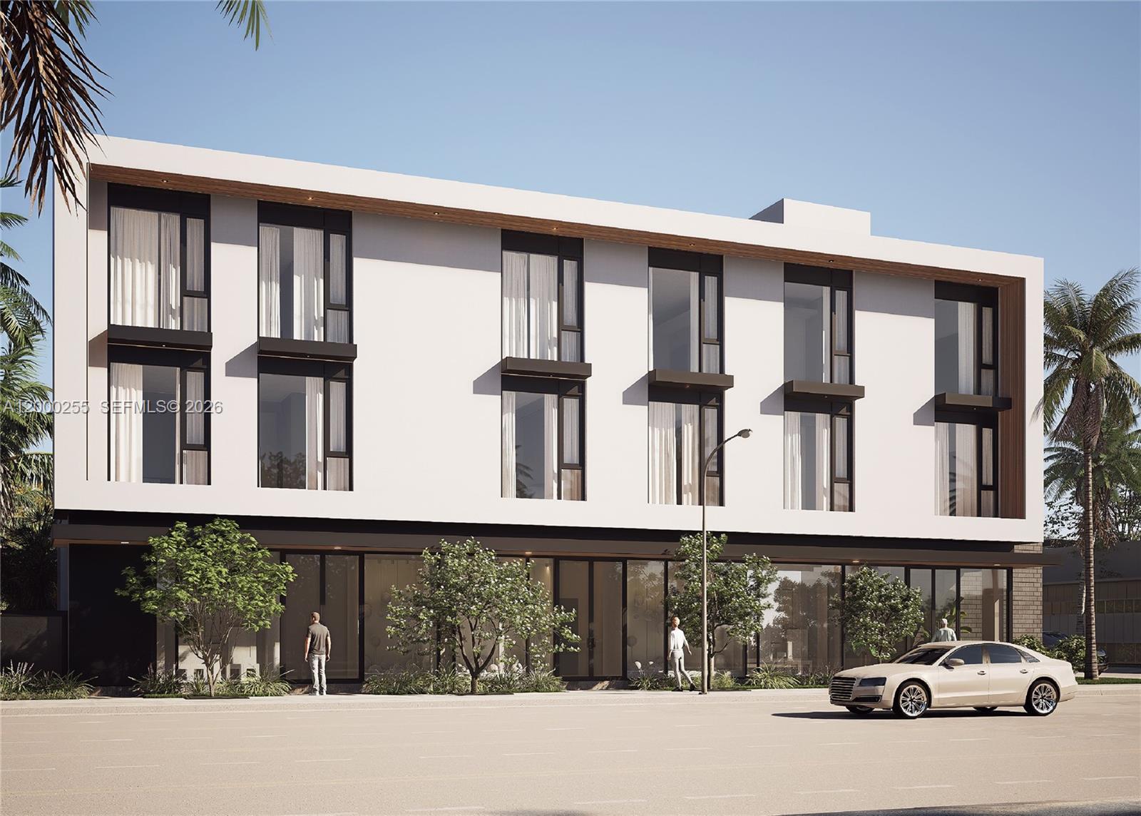 This is a rendering of a modern three-story building with ground-floor retail and upper-level apartments — 5179 Broadway, West Palm Beach FL 33407, WEST PALM BEACH, FL