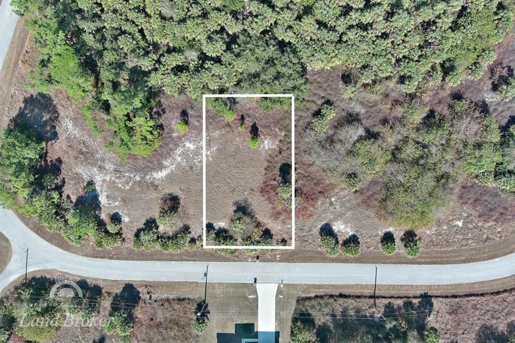 An aerial view shows a rectangular plot of land outlined in white along a road — EASTMAN CIRCLE, NORTH PORT, FL