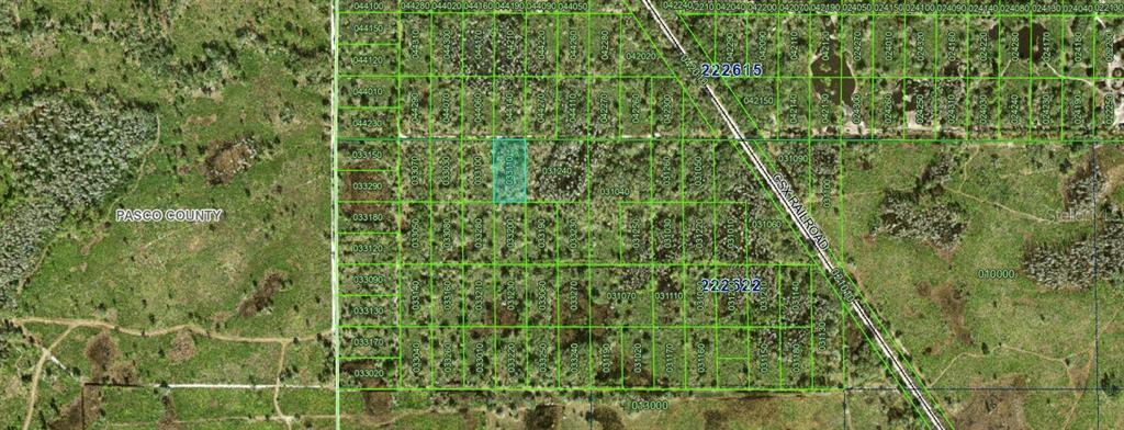 This is a satellite map showing a grid of land parcels with one highlighted in blue — INACCESSIBLE TRACT, KATHLEEN, FL