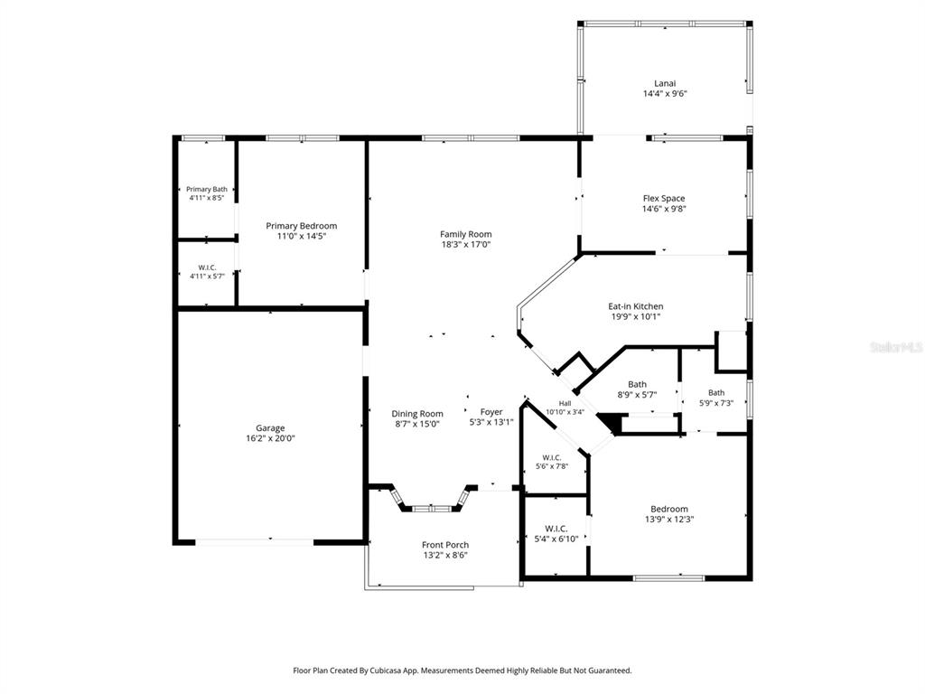 This is a floor plan for a single-story home featuring a garage, lanai, and porch — 3644 N LAURELWOOD LOOP, BEVERLY HILLS, FL