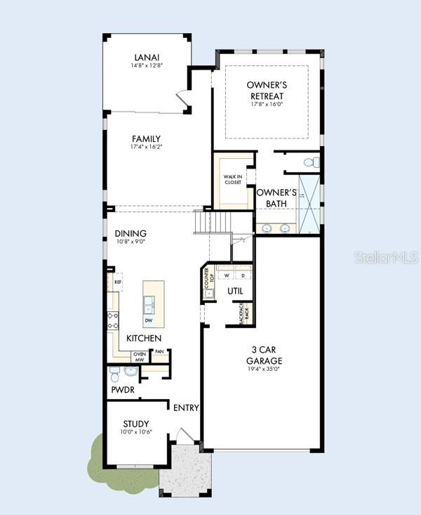 This floor plan shows a single-story home layout with a three-car garage and lanai — 6813 CHLOE COURT, SARASOTA, FL
