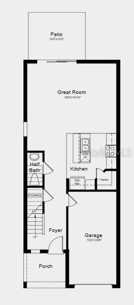 This is a floor plan of a home's ground level featuring a garage and patio — 10713 ECLIPSE STREET, SARASOTA, FL