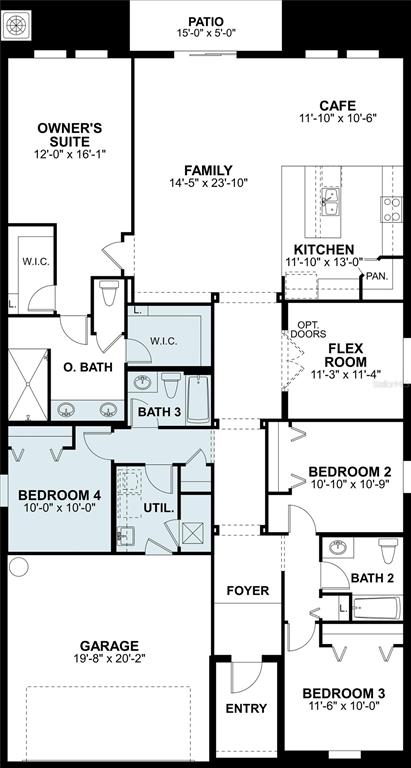 This is a floor plan for a single-story home with four bedrooms and a garage — 2925 BERRY COPPICE PLACE, WIMAUMA, FL