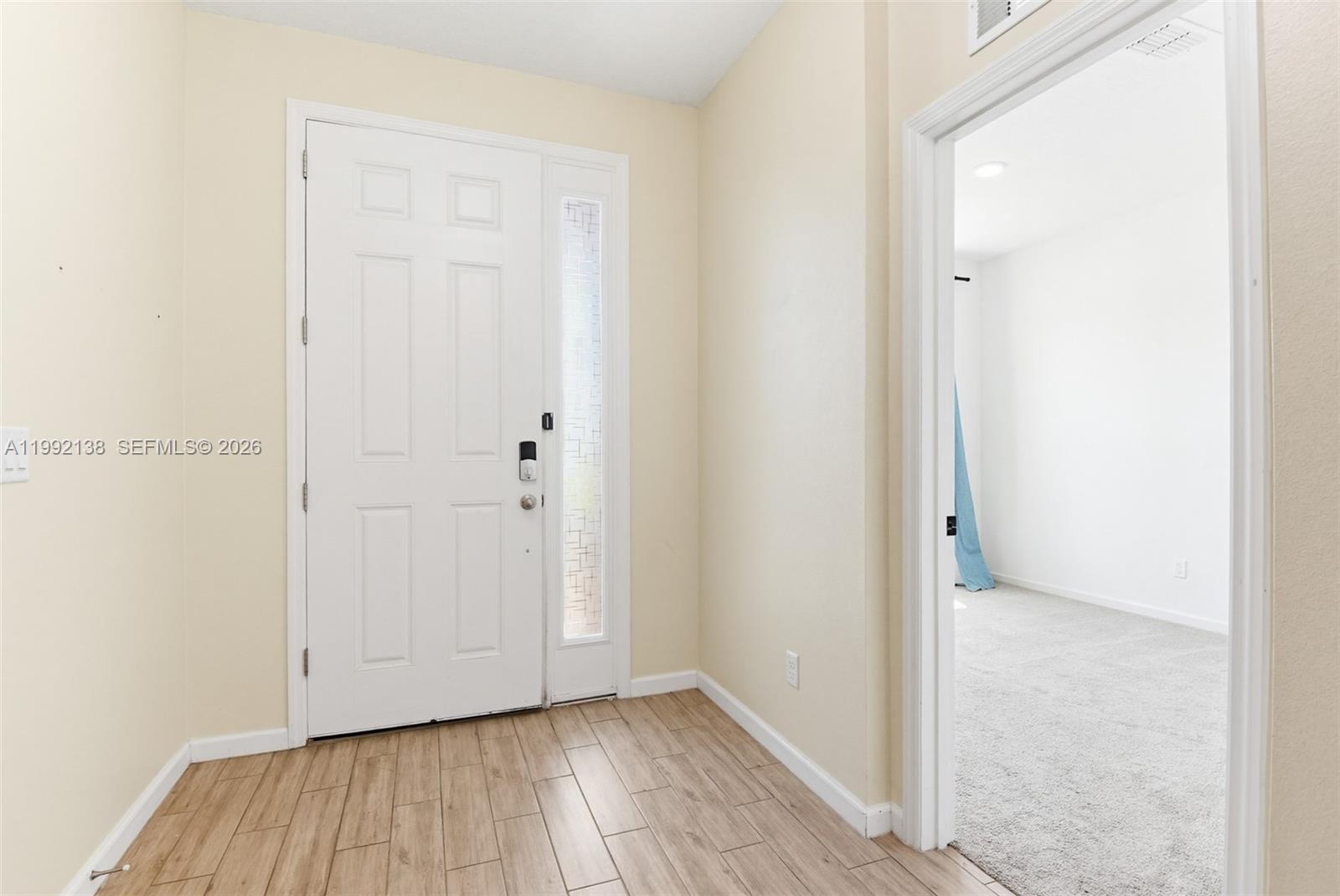 An entryway features a white front door with a sidelight, wood-look flooring, and a doorway — 1034 CHELAN FALLS DR, Deland FL 32724, DELAND, FL