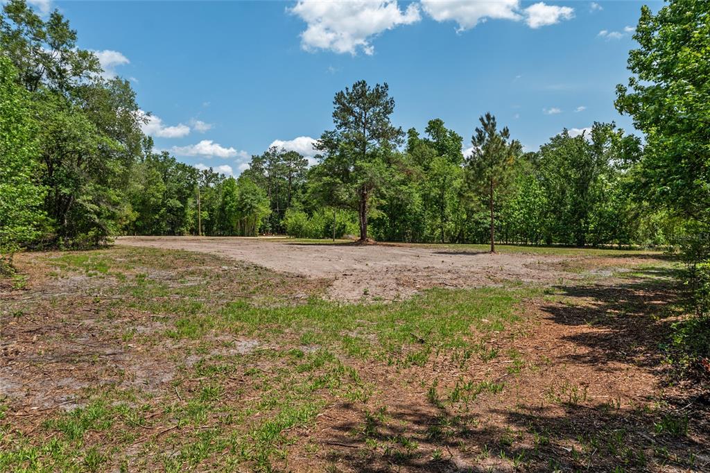 A cleared, sandy lot is surrounded by dense green trees under a blue sky — 4814 NW 244 AVENUE, ALACHUA, FL
