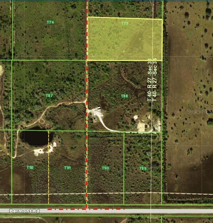 This is an aerial map showing a highlighted rectangular parcel of land near Bermont Road — 50982 BERMONT ROAD, PUNTA GORDA, FL